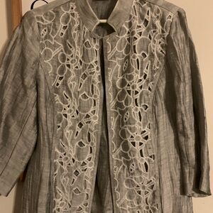 Elegant Gray Women's Jacket with Lace Detailing